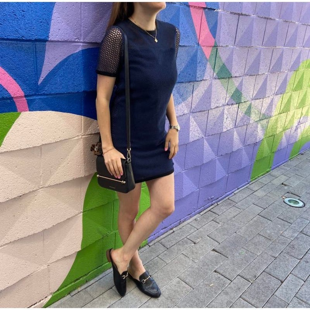 Rag & Bone Luna Dress Mesh Tee Shirt Sheer Navy Blue‎ Black Open Knit